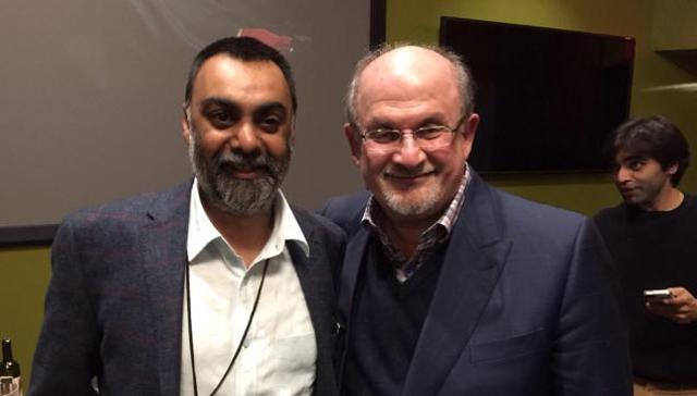 Writer Khushwant Singh with author Salman Rushdie.