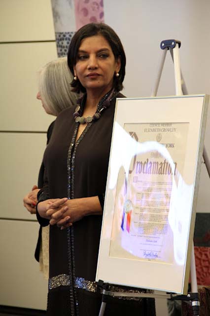 Actress and activist Shabana Azmi being honored with a proclamation from the City of New York